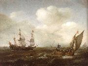 VROOM, Hendrick Cornelisz. A Dutch Ship and a Kaag in a Fresh Breeze France oil painting artist